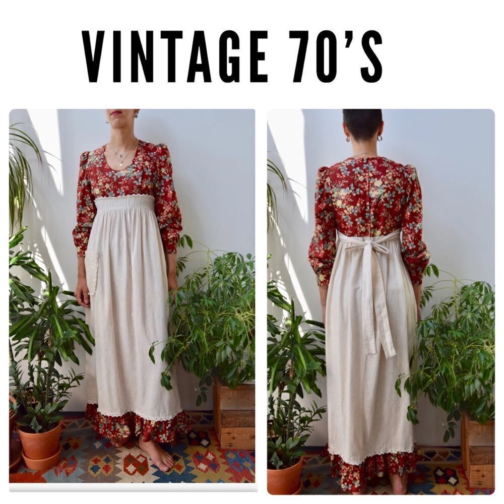 Vintage 70's Robbie Rivers Peasant Prairie Gunne‎ Sax Style Maxi Dress -- S
